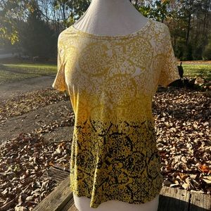 STYLE & CO. YELLOW BLACK WHITE OMBRE TOP WOMENS MEDIUM